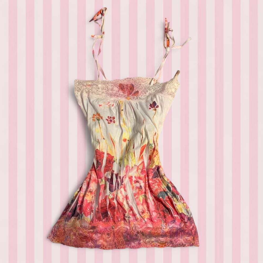 A'Gaci Floral Print Babydoll Top with Lace Trim